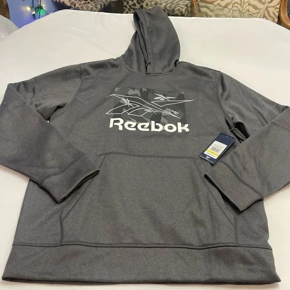 NWT Reebok Charcoal Heather Grey Sweatshirt Hoodie Size Large New